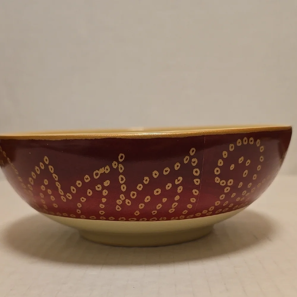 Set of 3 Elegant Pier 1 Red and Cream Ceramic Bowls